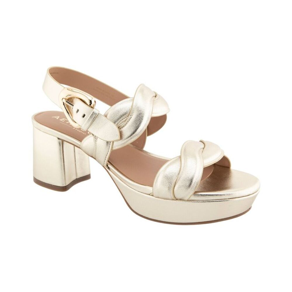 AEROSOLES Gold Braided Platform Block Heel Sandals